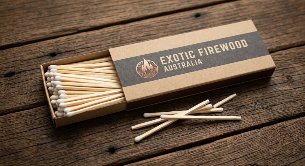 Exotic Firewood Australia branded box of 100 long 9cm BBQ matches