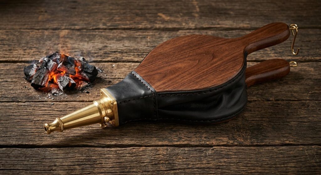 Traditional hardwood and brass fireplace bellows, 38cm