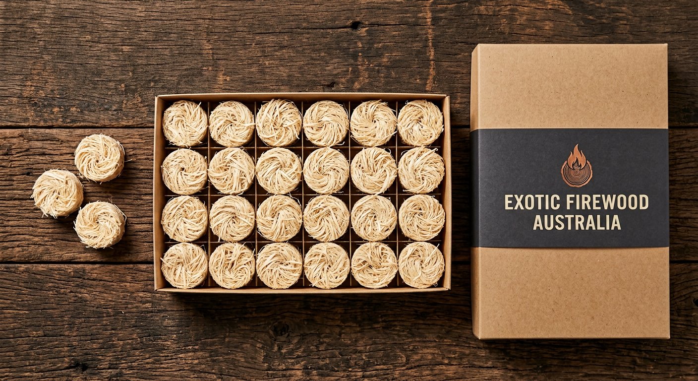 Natural Firelighters 32 Pack – Eco Wood-Wool Fire Starters